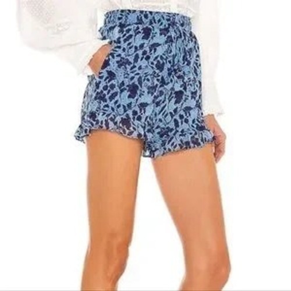 MISA Los Angeles Inca Shorts Blue Floral Ruffle Drawstring Size Small - Picture 2 of 10